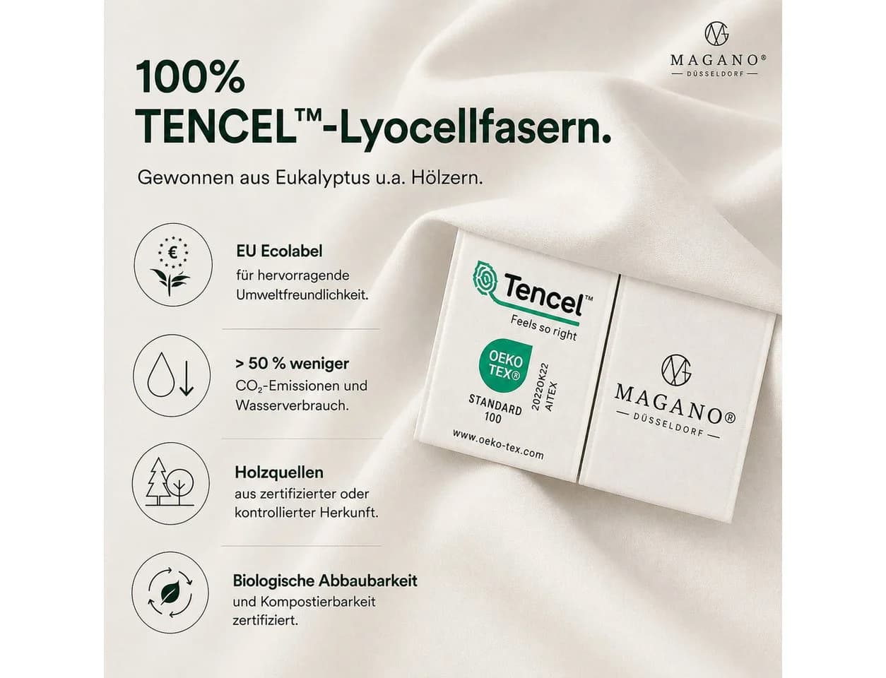MAGANO Kissenbezug TENCEL™ Lyocell 400 TC Beige/Weiß - Bild 5