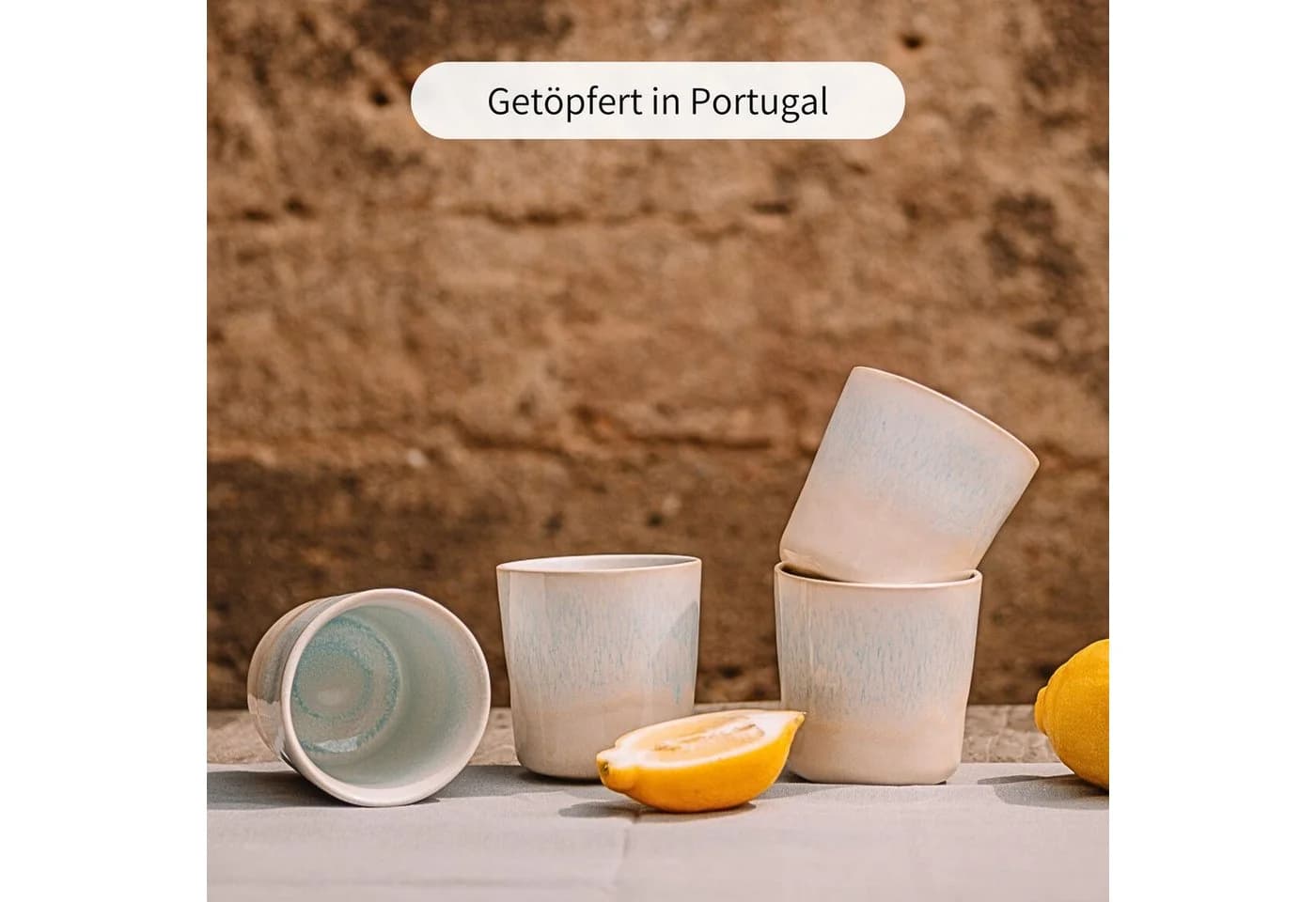 Econovo Keramikbecher Handgefertigt Steingut Grau 300ml