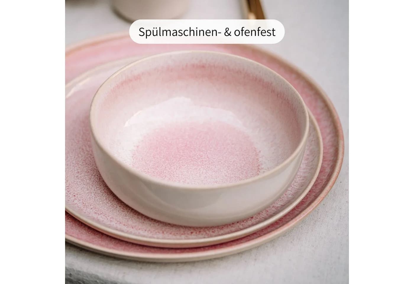 Econovo Müslischüssel Handgefertigt Steingut Rosa/Rot 16cm - Bild 3