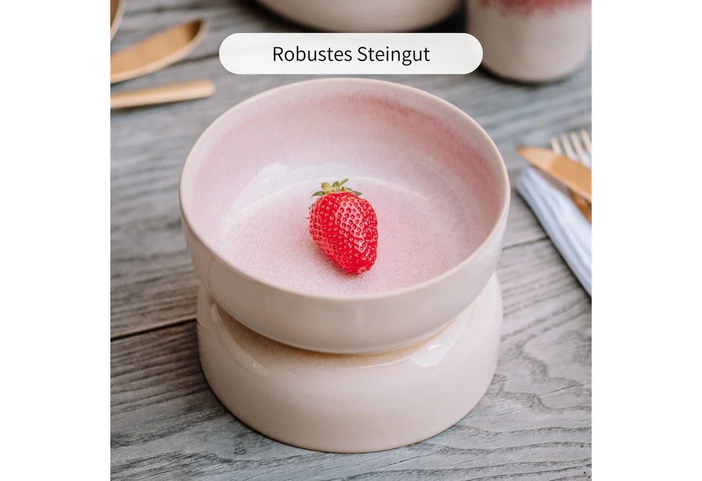 Econovo Müslischüssel Handgefertigt Steingut Rosa/Rot 16cm - Bild 4