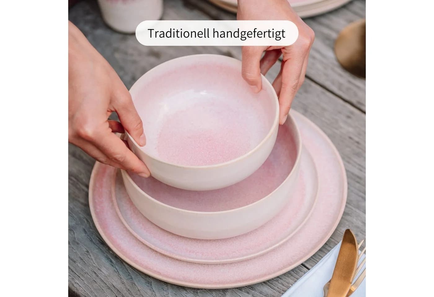 Econovo Müslischüssel Handgefertigt Steingut Rosa/Rot 16cm - Bild 5