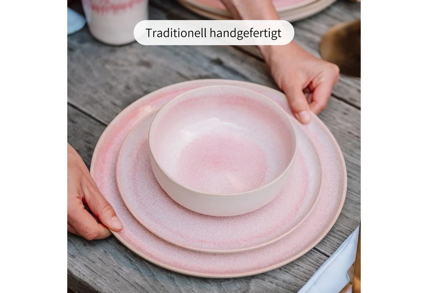 Econovo Geschirr-Set Handgefertigt 4-tlg. Rosa/Rot Steingut - Bild 5