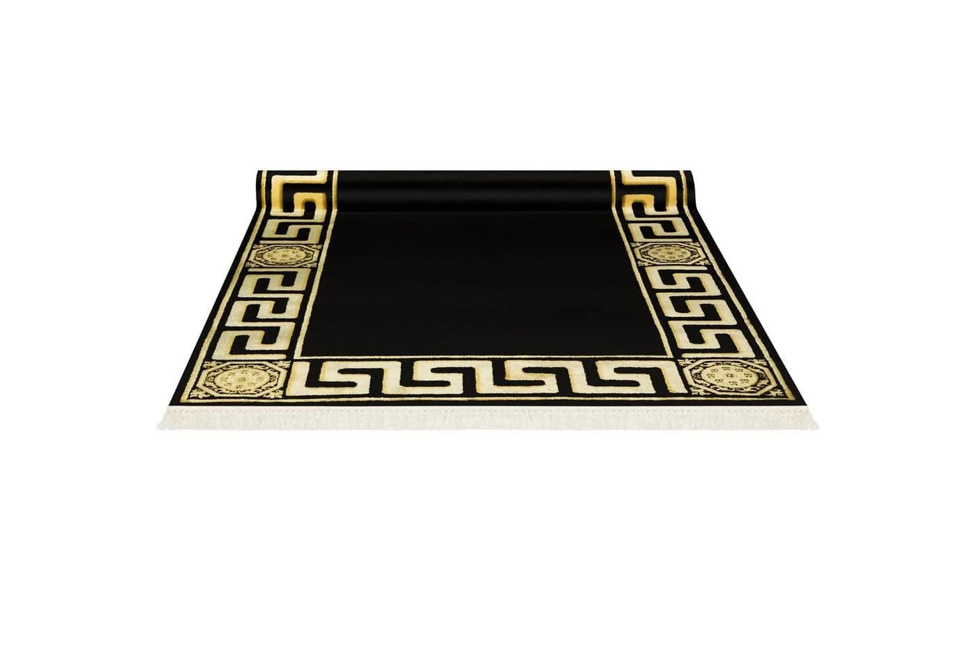 Belle Arti Teppich Mäander Schwarz Gold Seidenoptik Italienisch - Bild 4