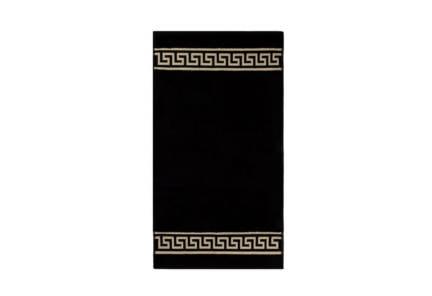 Belle Arti Badematte Mäander Schwarz Weiß Beige Gold Baumwolle