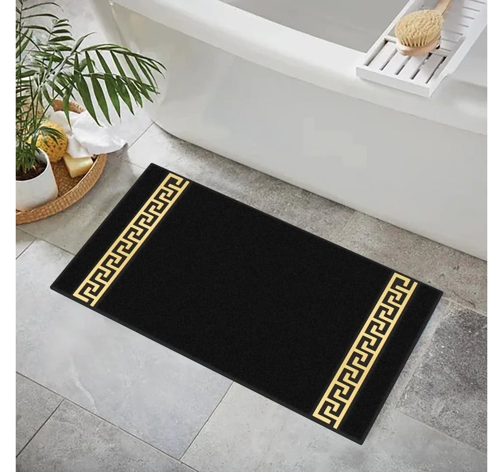 Belle Arti Badematte Mäander Schwarz Weiß Beige Gold Baumwolle - Bild 3