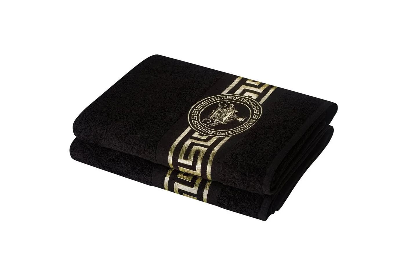 Belle Arti Handtuchset 2-tlg. Schwarz/Weiß Gold Amphore-Mäander