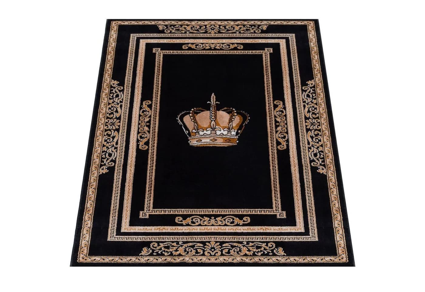 Belle Arti Teppich Schwarz Gold Kronen-Motiv Orientalisch - Bild 2
