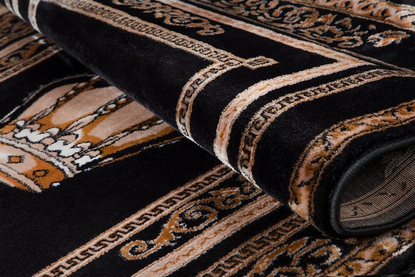 Belle Arti Teppich Schwarz Gold Kronen-Motiv Orientalisch - Bild 3