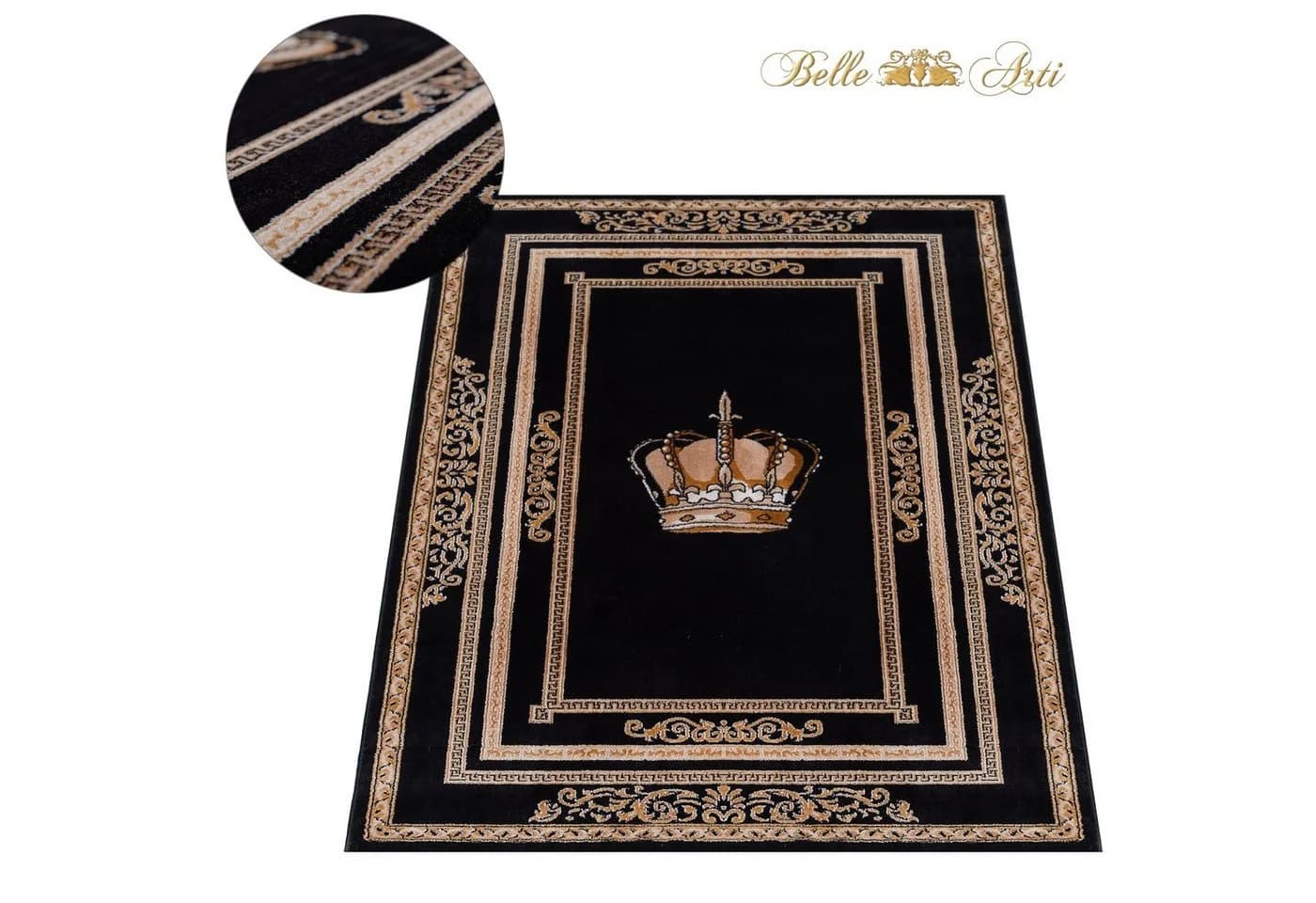 Belle Arti Teppich Schwarz Gold Kronen-Motiv Orientalisch - Bild 4