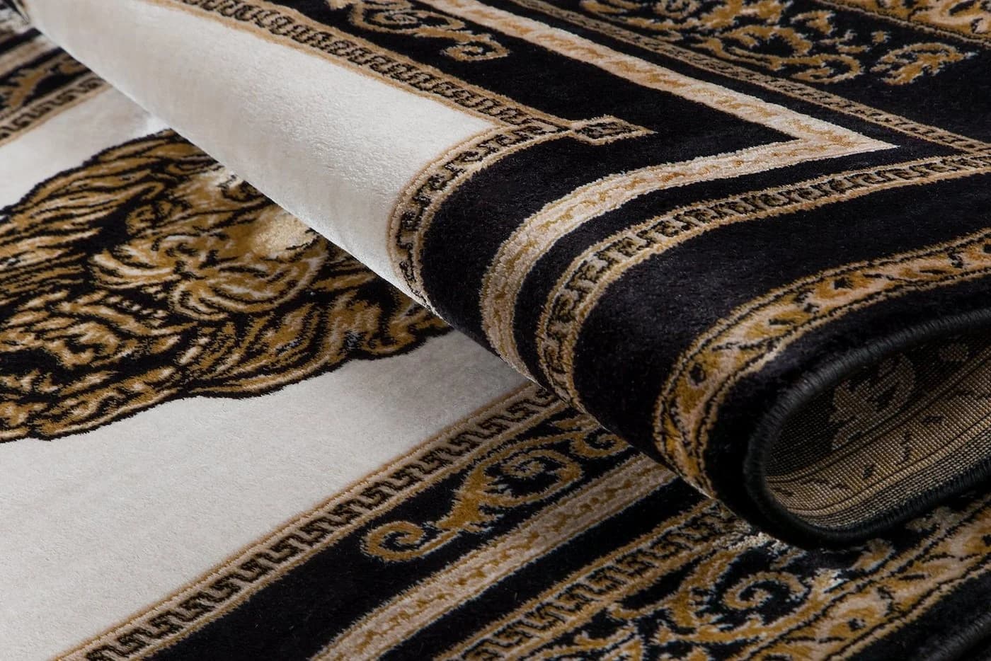 Belle Arti Teppich Löwenkopf Schwarz Gold Seidenoptik Kurzflor - Bild 3