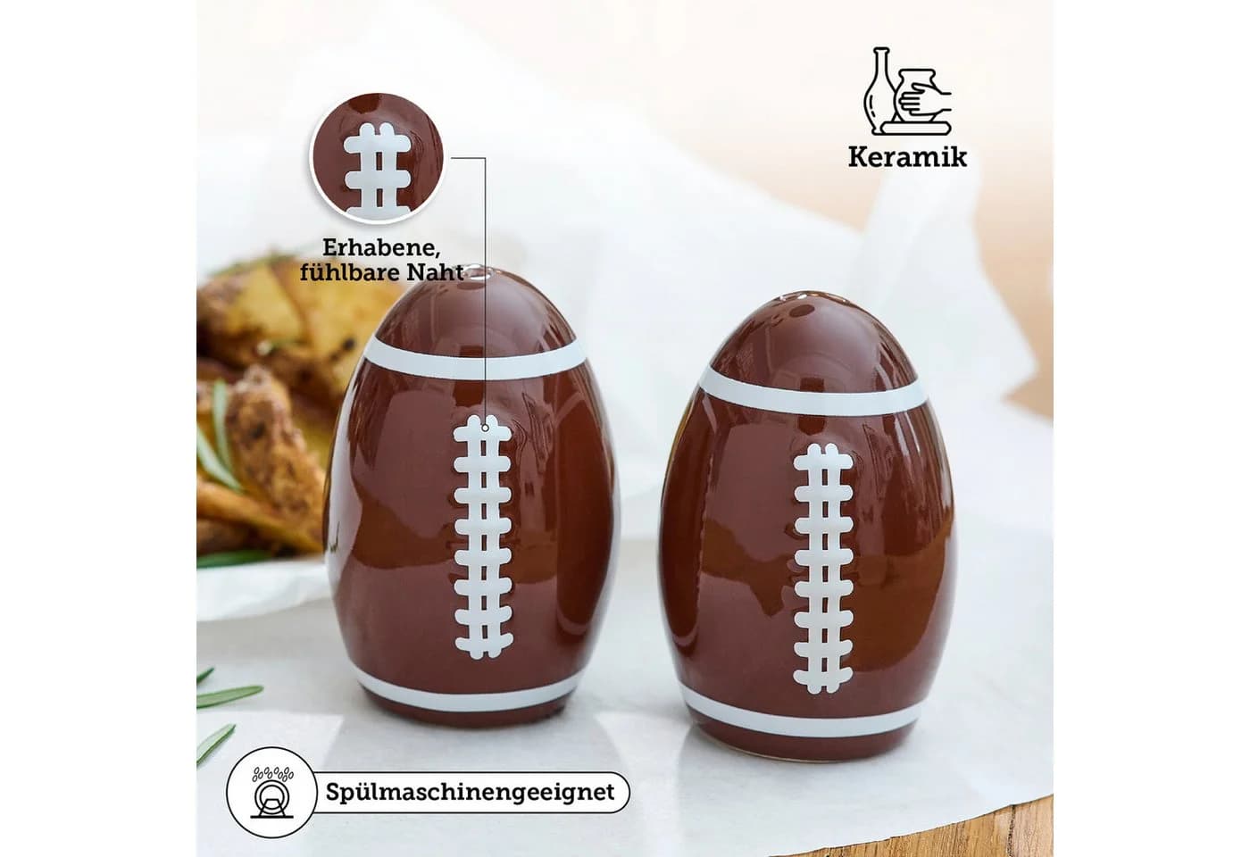 40YARDS Salz- / Pfefferstreuer American Football Keramik 2-tlg. - Bild 4