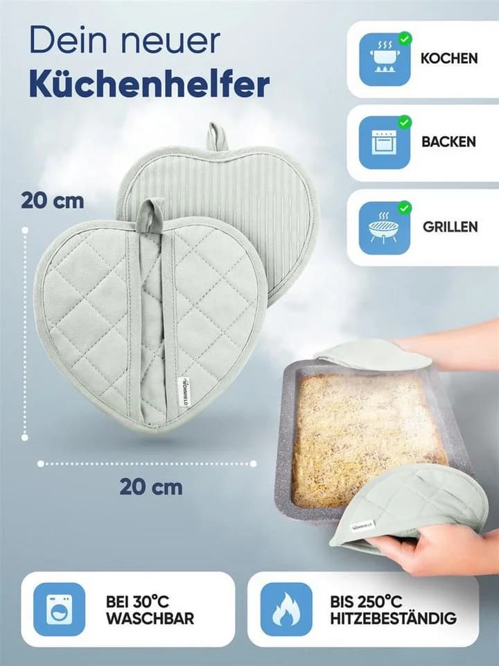 Wohnheld Topflappen Herz 2er Set hitzebeständig 250°C Grün