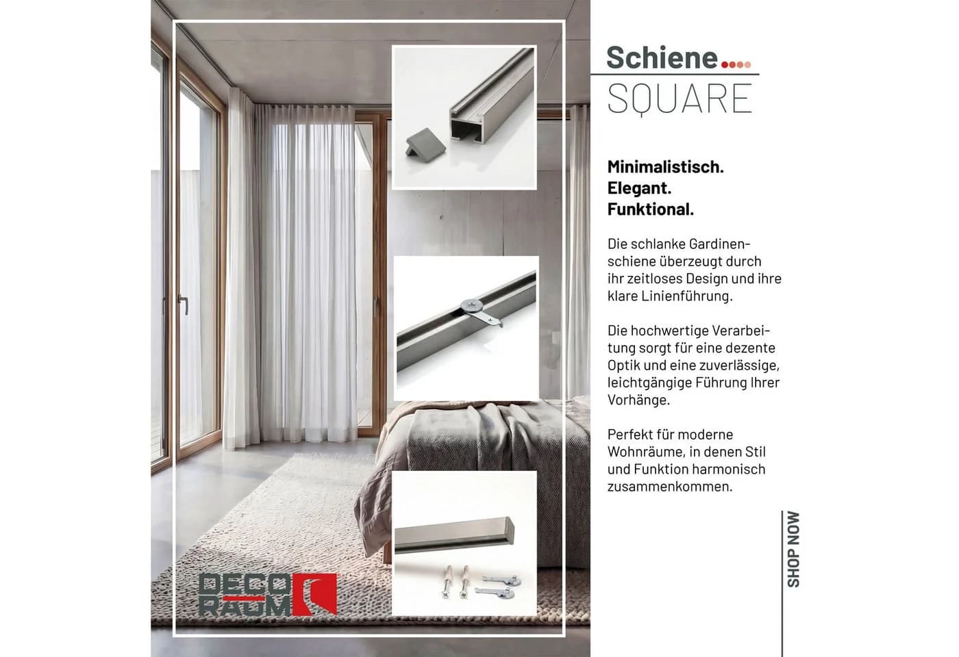 Deco-Raum Gardinenschiene Innenlauf Square Aluminium Silber - Bild 3