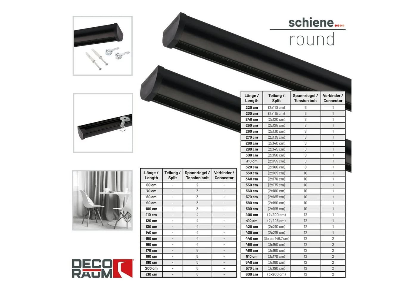 Deco-Raum Gardinenschiene Round Schwarz Aluminium - Bild 3