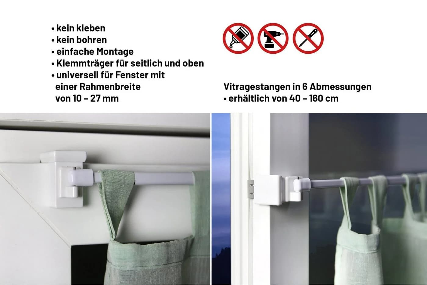 Deco-Raum Vitragenstange 1-läufig ausziehbar mit Klemmträgern - Bild 3