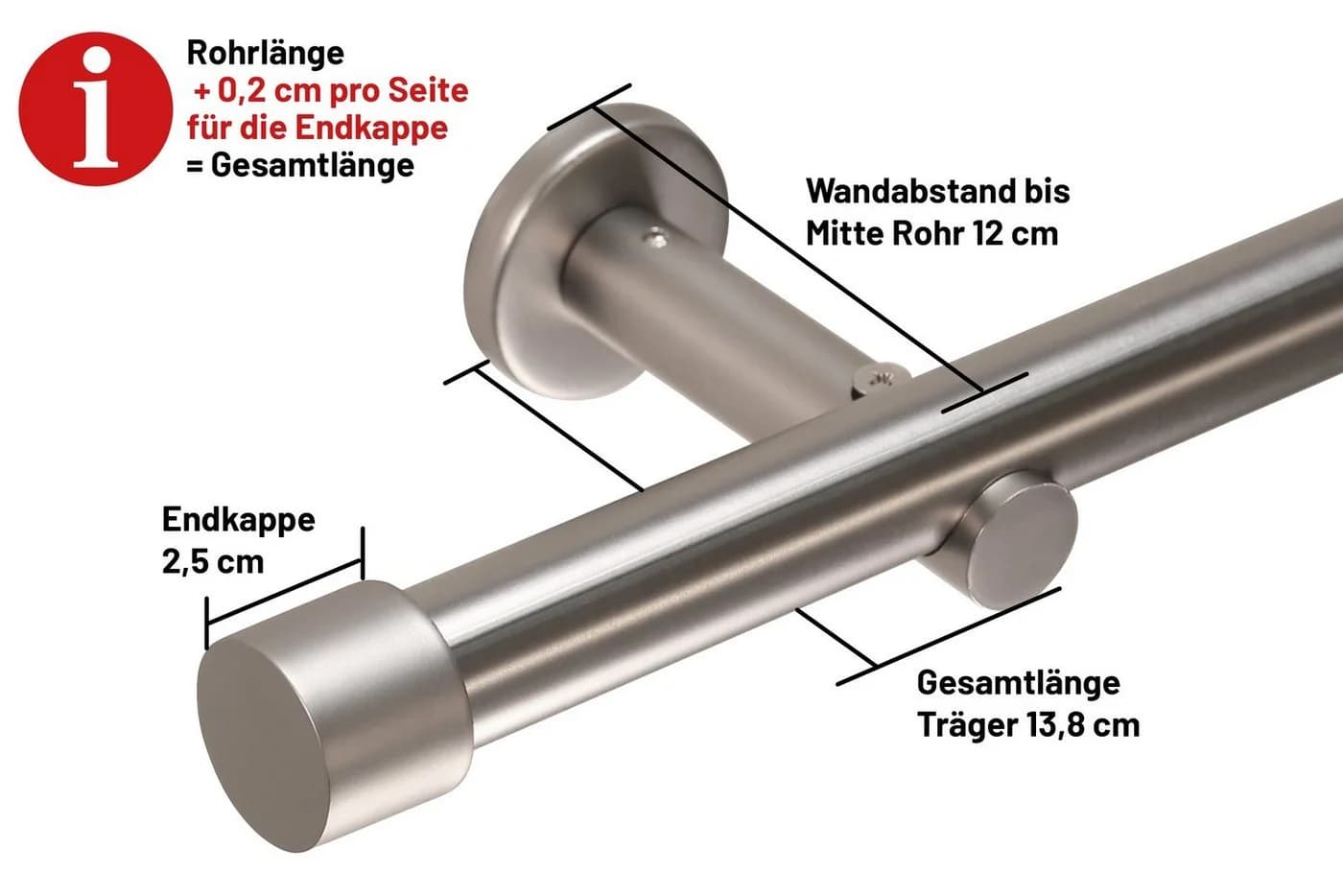 Deco-Raum Gardinenstange Kappe 25mm Edelstahl-optik 1-läufig