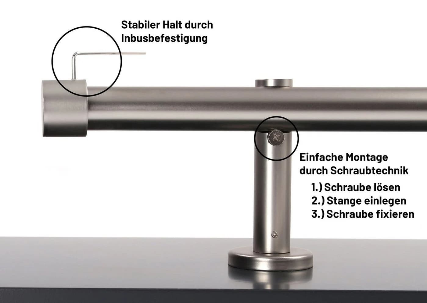 Deco-Raum Gardinenstange Kappe 25mm Edelstahl-optik 1-läufig - Bild 3