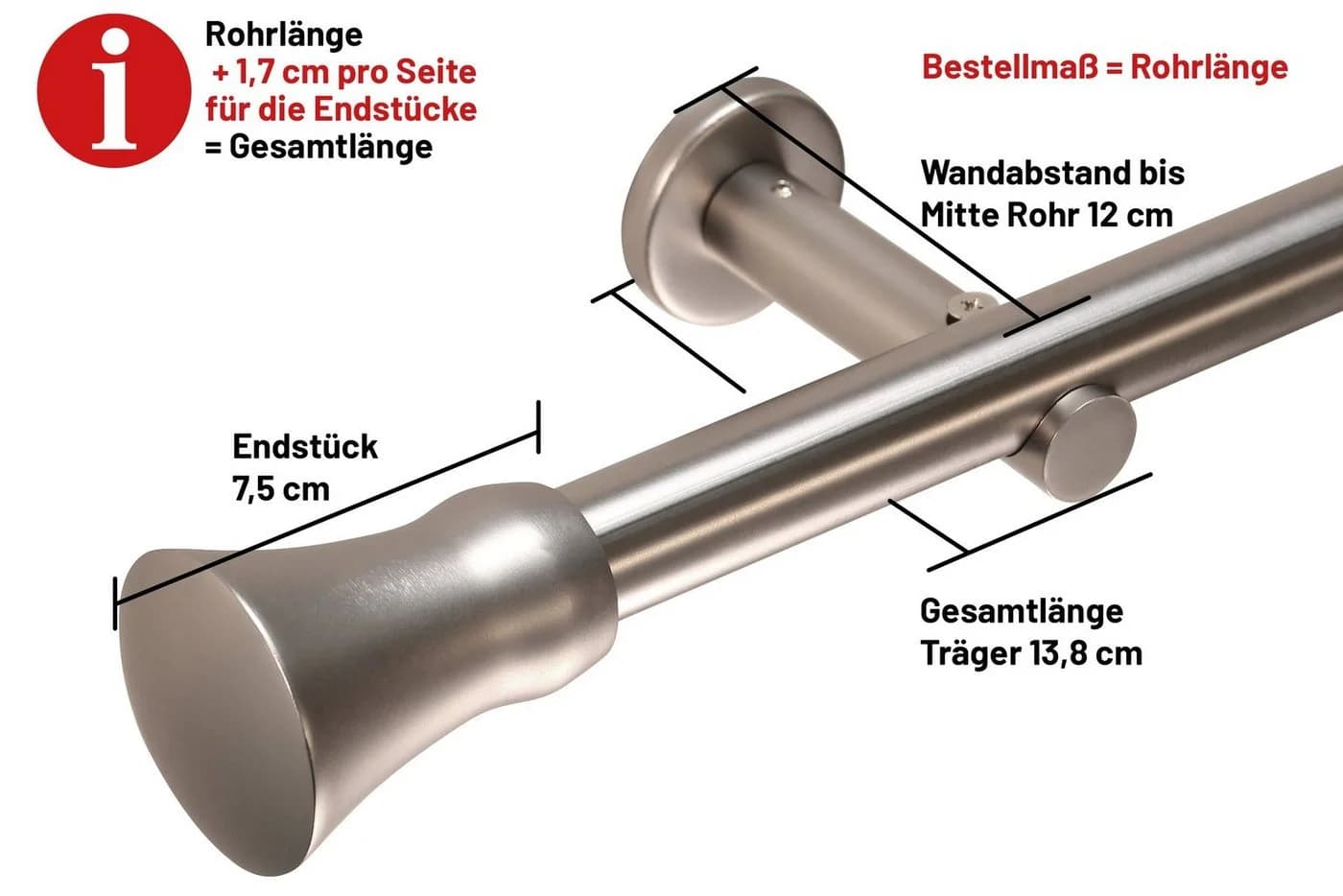 Deco-Raum Gardinenstange Kegel Edelstahl-optik 25mm