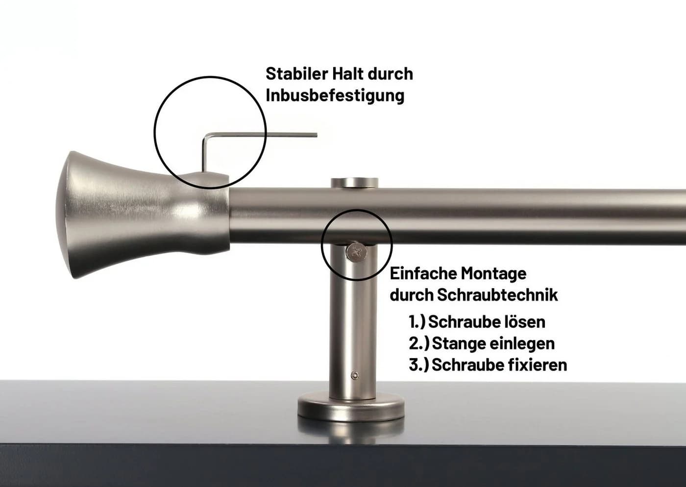 Deco-Raum Gardinenstange Kegel Edelstahl-optik 25mm - Bild 3