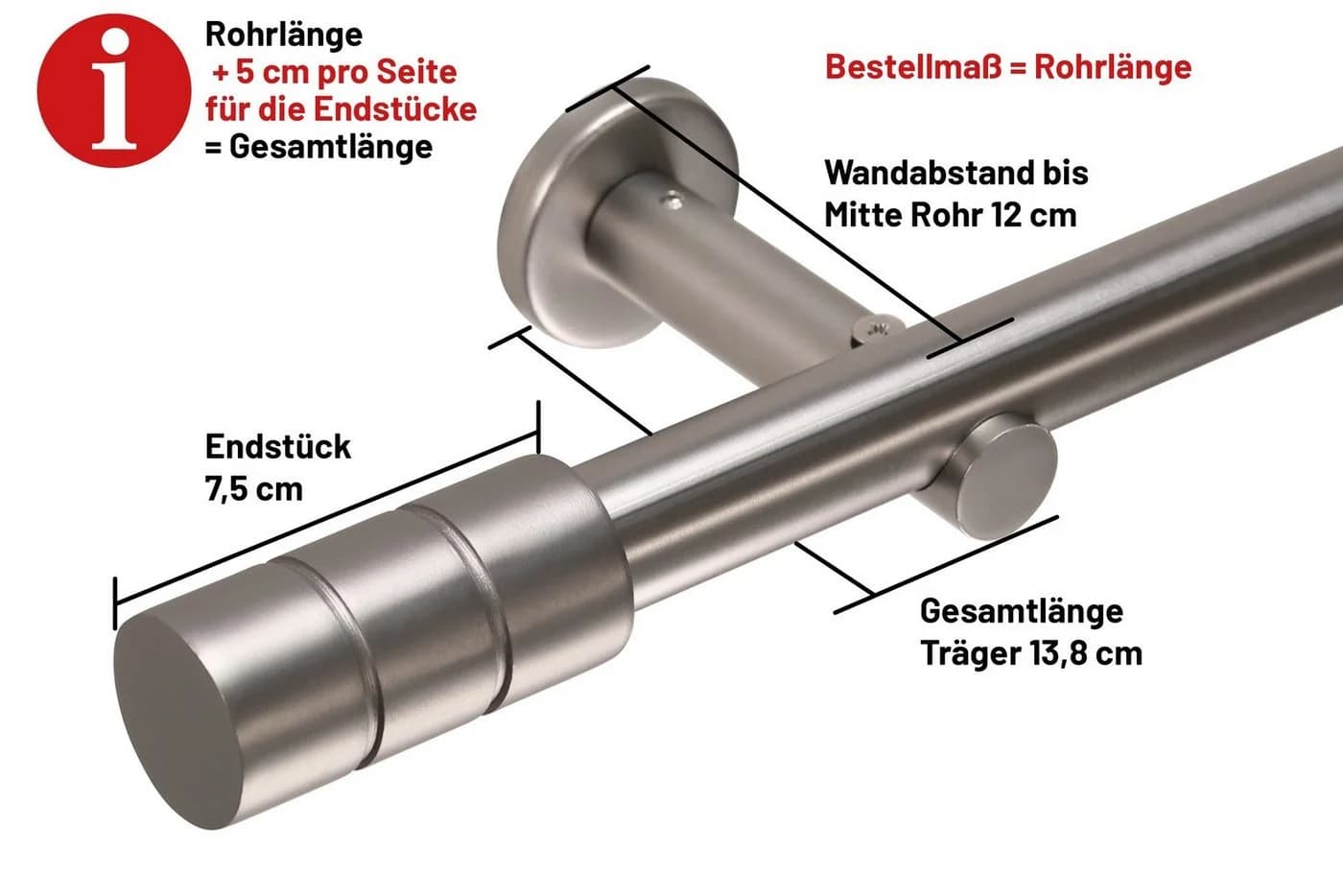 Deco-Raum Gardinenstange Zylinder Edelstahl-Optik 25mm