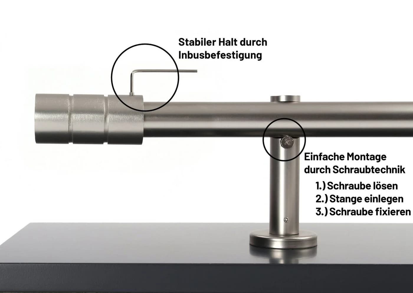 Deco-Raum Gardinenstange Zylinder Edelstahl-Optik 25mm - Bild 3