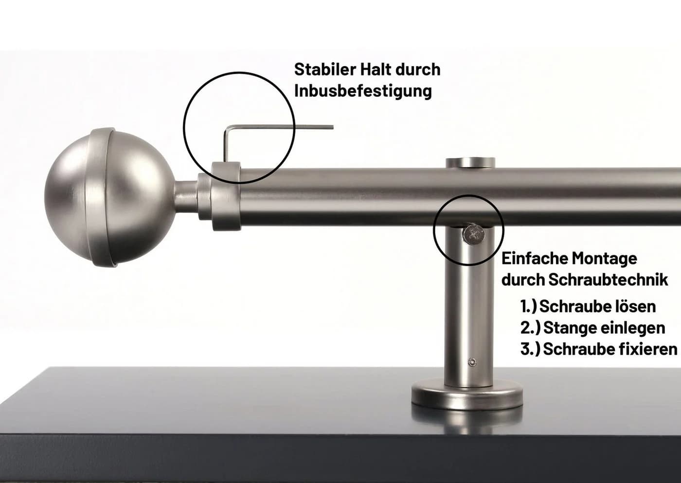 Deco-Raum Gardinenstange Kugel Edelstahl-Optik 25mm - Bild 3