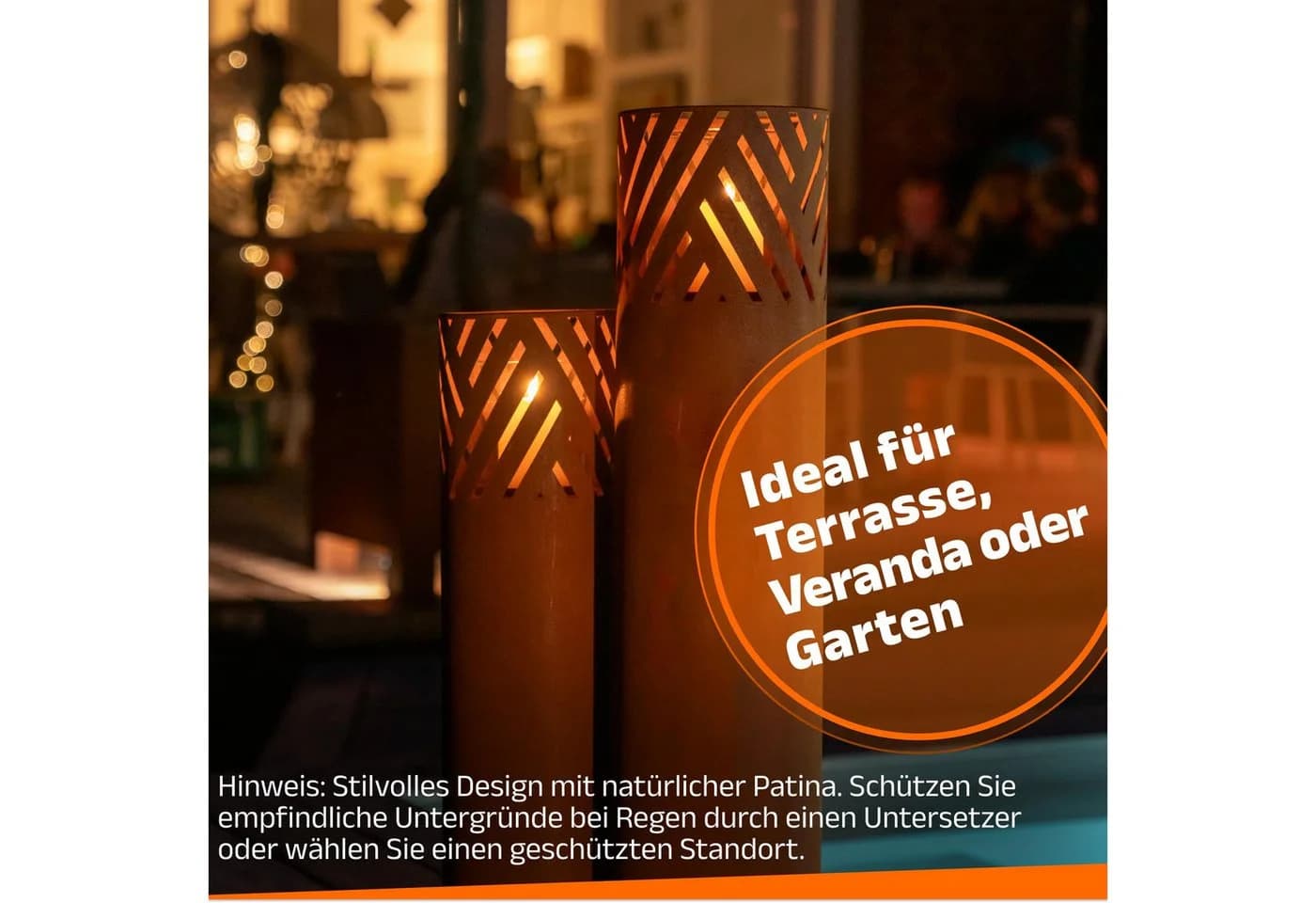 Bentson Windlichtsäule 2er Set Schwarz/Rost 75/95cm