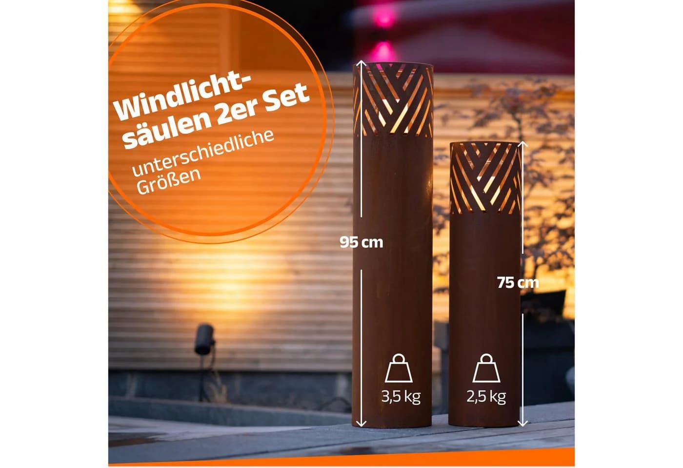 Bentson Windlichtsäule 2er Set Schwarz/Rost 75/95cm - Bild 4