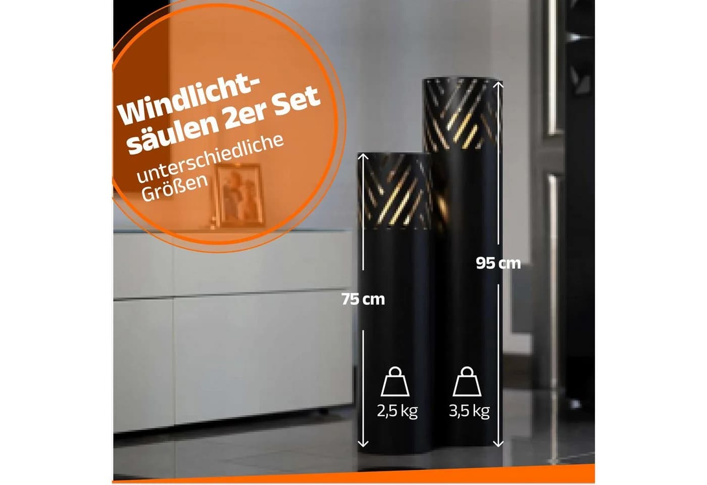Bentson Windlichtsäule 2er Set Schwarz Rost Industrial Design - Bild 4