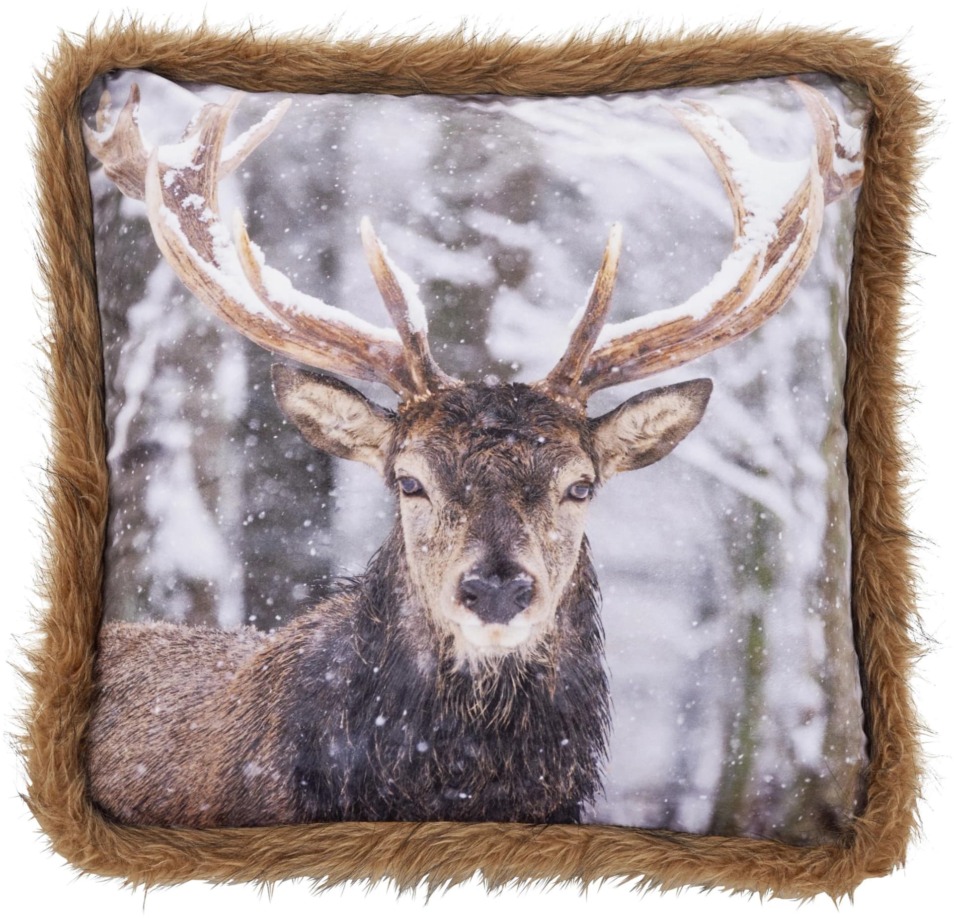 DONE. Dekokissen Deer Braun Samt Hirsch Motiv 45x45cm