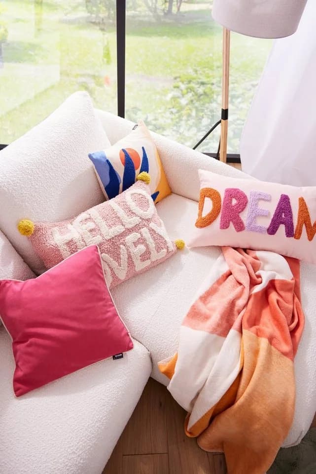 DONE. Dekokissen CUSHION HAPPY DREAM Rosa Schriftzug Baumwolle - Bild 3