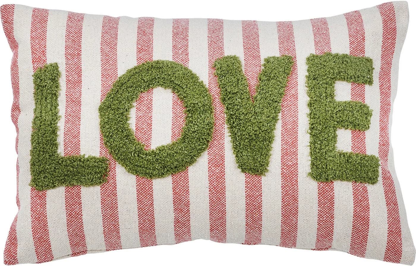DONE. Dekokissen CUSHION HAPPY STRIPE LOVE Rosa Grün Natur Baumwolle - Bild 2