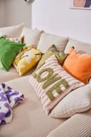 DONE. Dekokissen CUSHION HAPPY STRIPE LOVE Rosa Grün Natur Baumwolle Bild 3