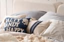 DONE. Dekokissen CUSHION SEALIFE SALTY SANDY HAPPY Blau Bestickt Bild 1