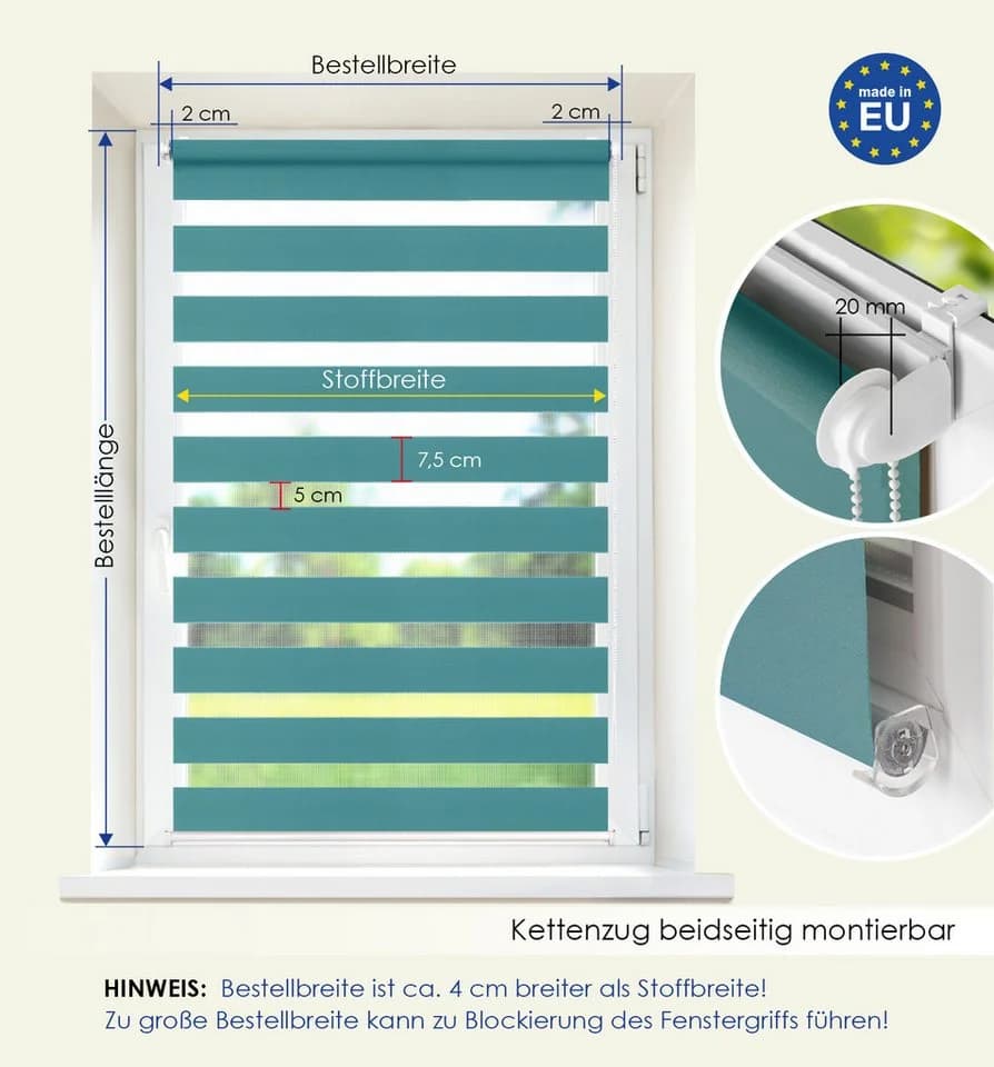 Rikmani Doppelrollo Klemmfix Türkis Ohne Bohren Sichtschutz - Bild 5