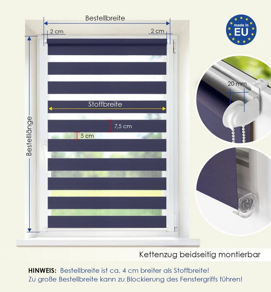 Rikmani Doppelrollo Klemmfix Blau Sicht- und Sonnenschutz - Bild 5