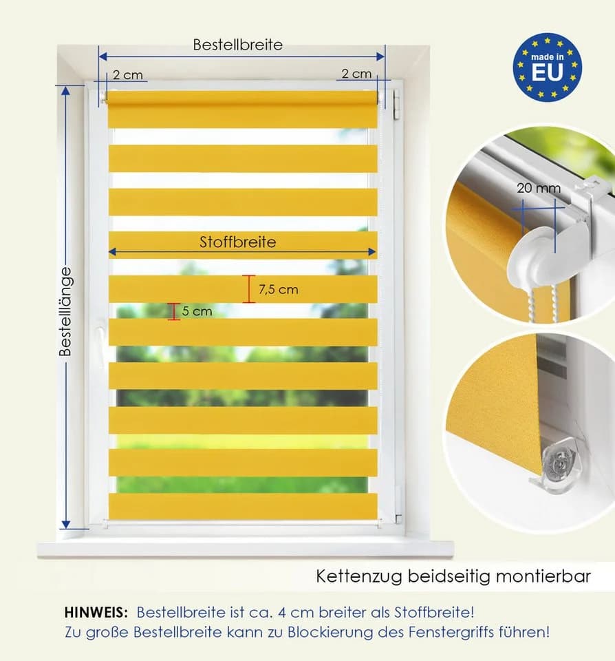 Rikmani Doppelrollo Klemmfix Gelb Sicht- und Sonnenschutz - Bild 5