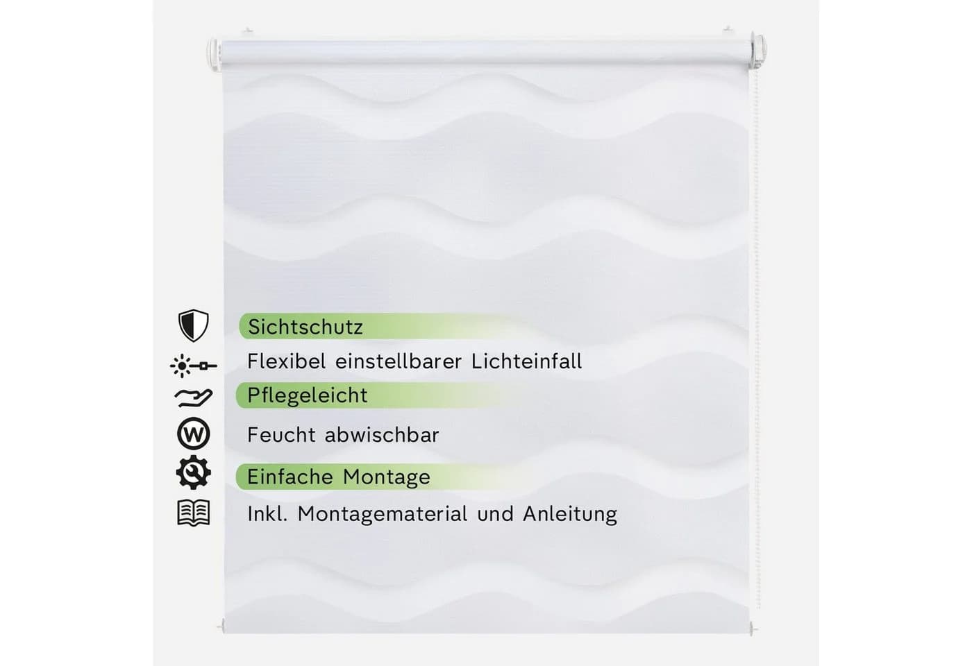Rikmani Doppelrollo Sichtschutz Welle Weiß - Bild 4
