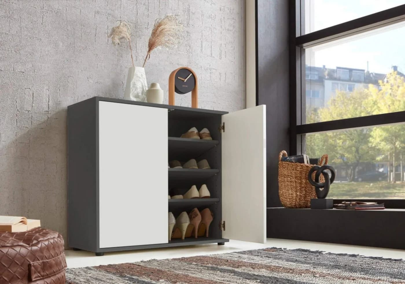 moebel-dich-auf Schuhkommode BEN 4 Push-to-open anthrazit/weiß - Bild 3