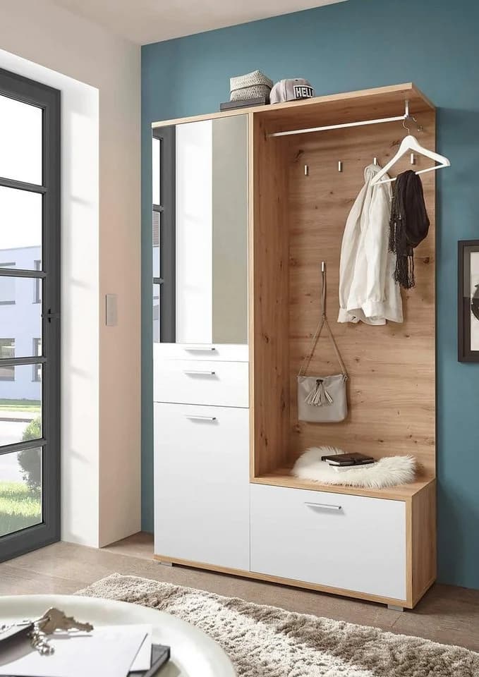 moebel-dich-auf Kompaktgarderobe ENTRY Garderobenschrank Paneel Schuhschrank Artisan Eiche Weiß