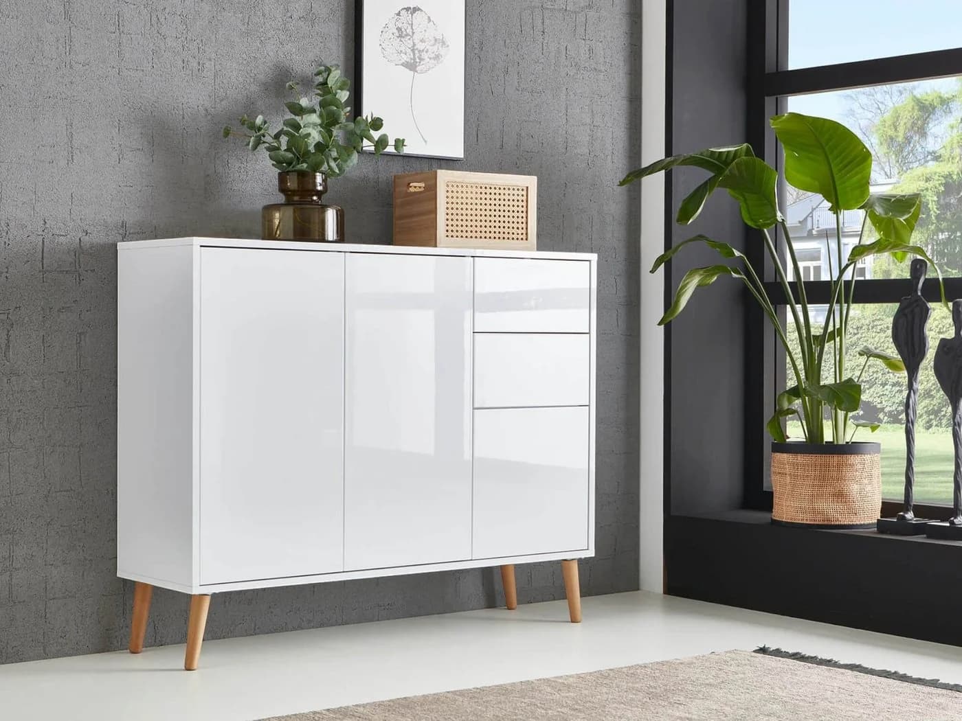 moebel-dich-auf Sideboard BEN 10 Weiß Push-to-open Holzfüße