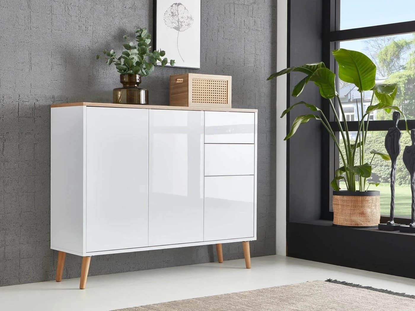 moebel-dich-auf Sideboard BEN 10 Weiß Hochglanz Push-to-Open