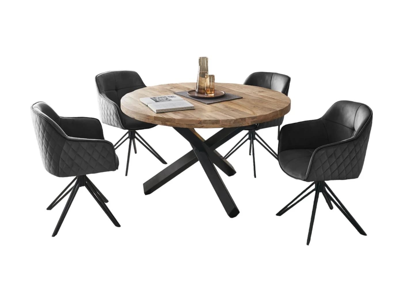 moebel-dich-auf Esszimmer-Set ACE, Mango Massiv, 4 Stühle, Industrial