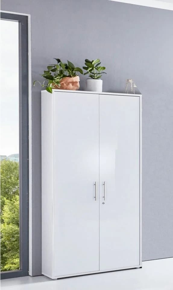 moebel-dich-auf Aktenschrank TABOR hoch Weiß Hochglanz 5 Fächer