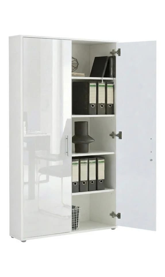 moebel-dich-auf Aktenschrank TABOR hoch Weiß Hochglanz 5 Fächer - Bild 3