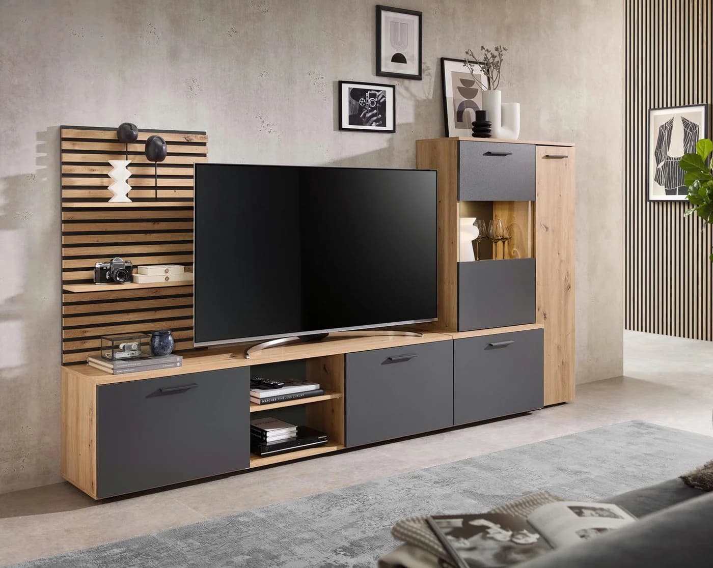 moebel-dich-auf Wohnwand ANCONA Artisan Eiche Anthrazit LED-Beleuchtung - Bild 2