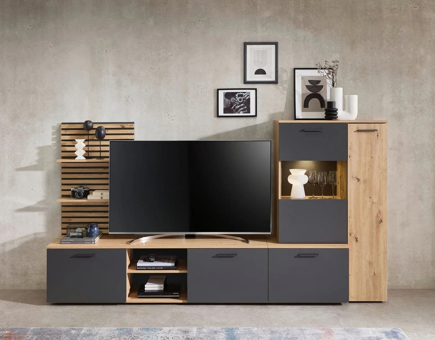 moebel-dich-auf Wohnwand ANCONA Artisan Eiche Anthrazit LED-Beleuchtung - Bild 3