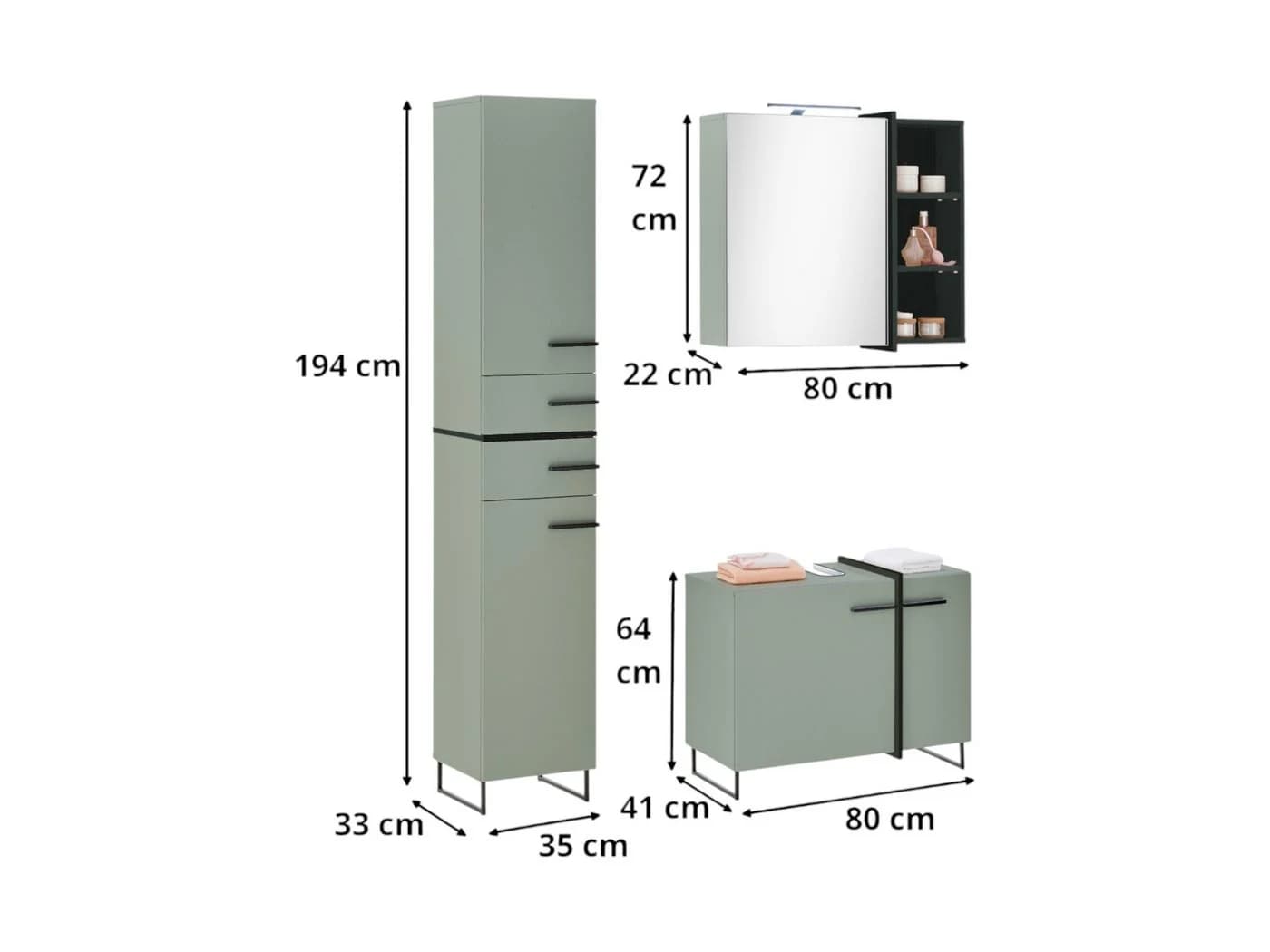 moebel-dich-auf MESSINA Badmöbel-Set 3-teilig Grün/Weiß Schwarz Softclose - Bild 3