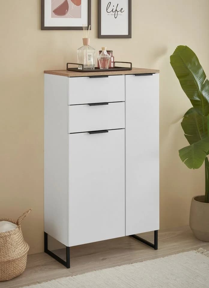 moebel-dich-auf Kommode ASPEN Highboard Schwarz matt Weiß matt