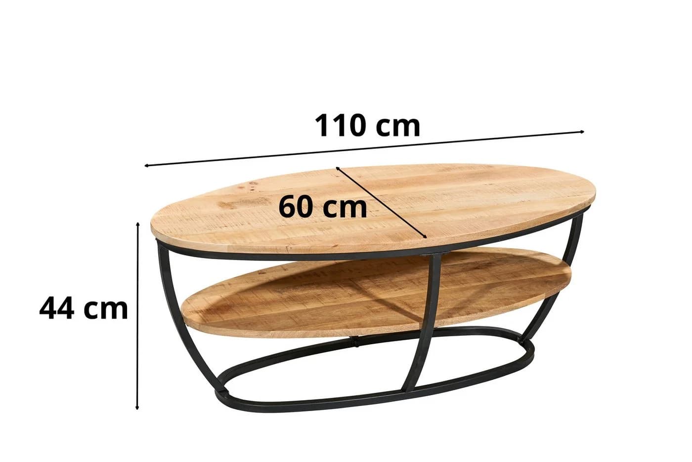 moebel-dich-auf Couchtisch JAIPUR 2 Mango Holz massiv Oval Braun/Schwarz - Bild 3